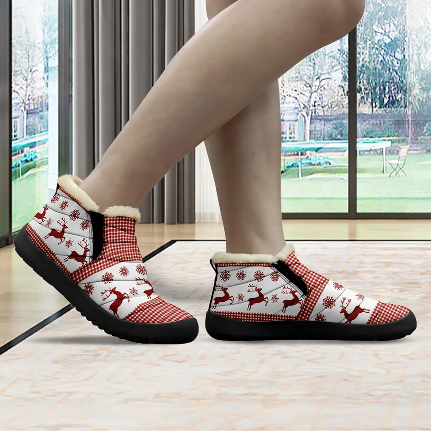 Winter Snow Boots for Christmas, Fur Lined Ankle Boots Slip On Outdoor Custom Booties Comfortable Shoes for Women Xmas Gift