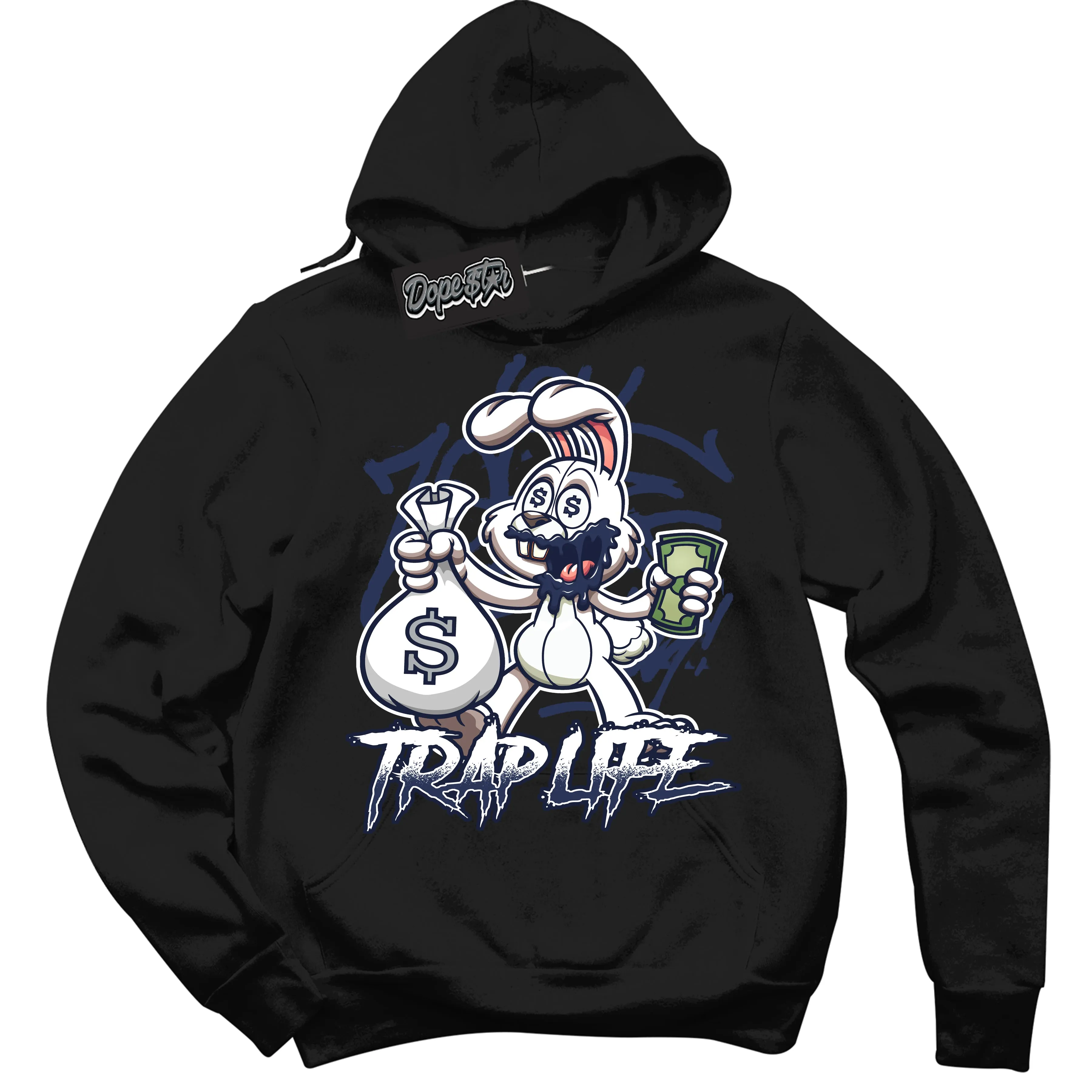 Wolf Grey Midnight Navy 1s Sneaker Hoodie Trap Rabbit Graphic