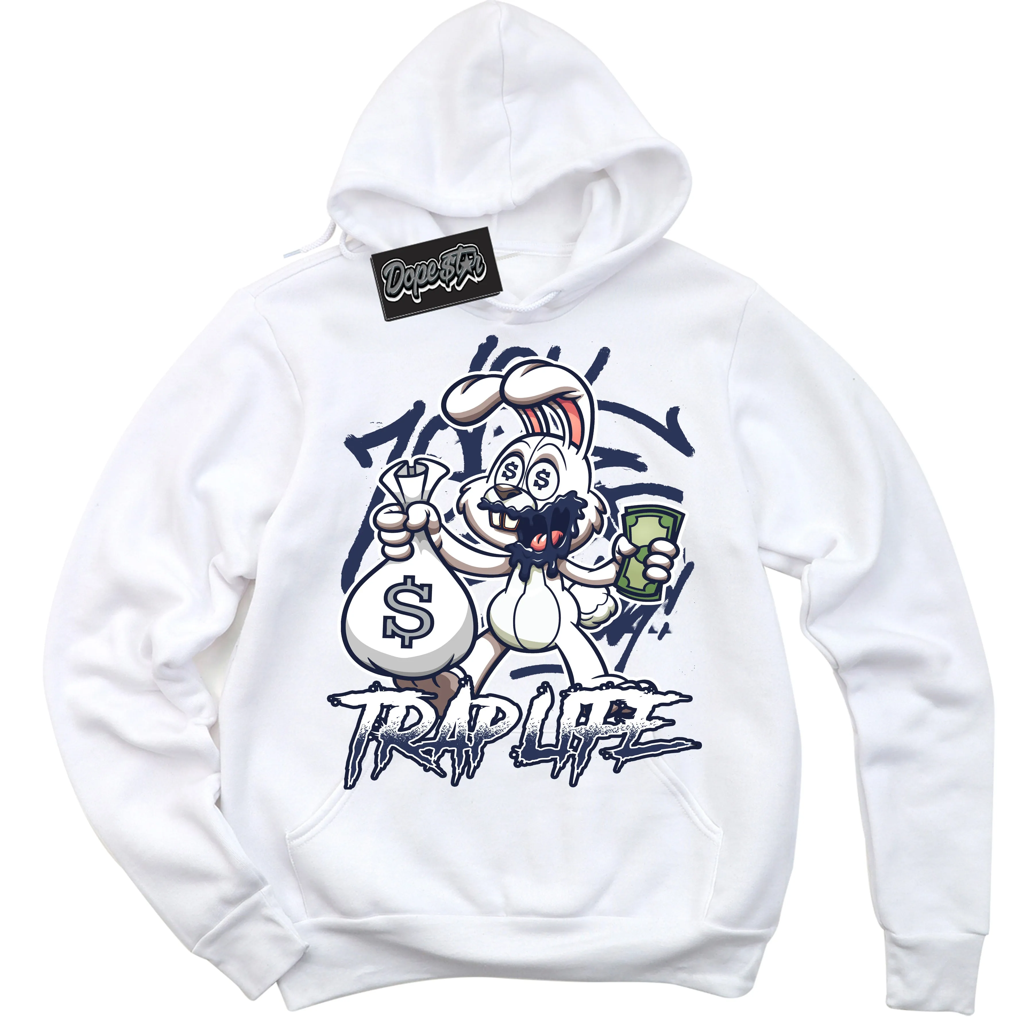 Wolf Grey Midnight Navy 1s Sneaker Hoodie Trap Rabbit Graphic
