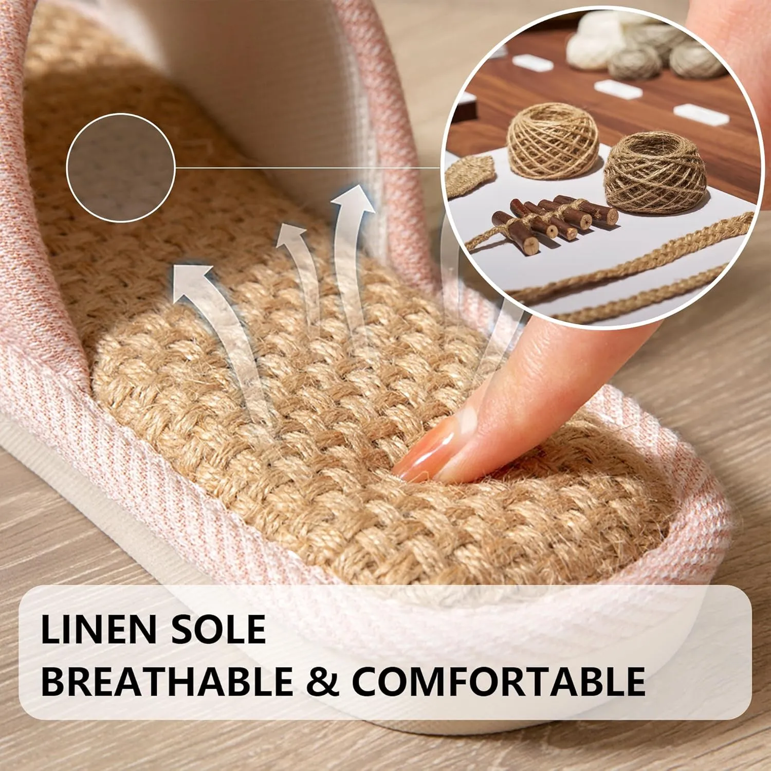 Women And Men House Fabric Slippers Indoor And Outdoor, Non-Slip Memory Foam Open-Toe Home Shoes, Soft Bottom Linen Unisex Washable Cotton Casual
