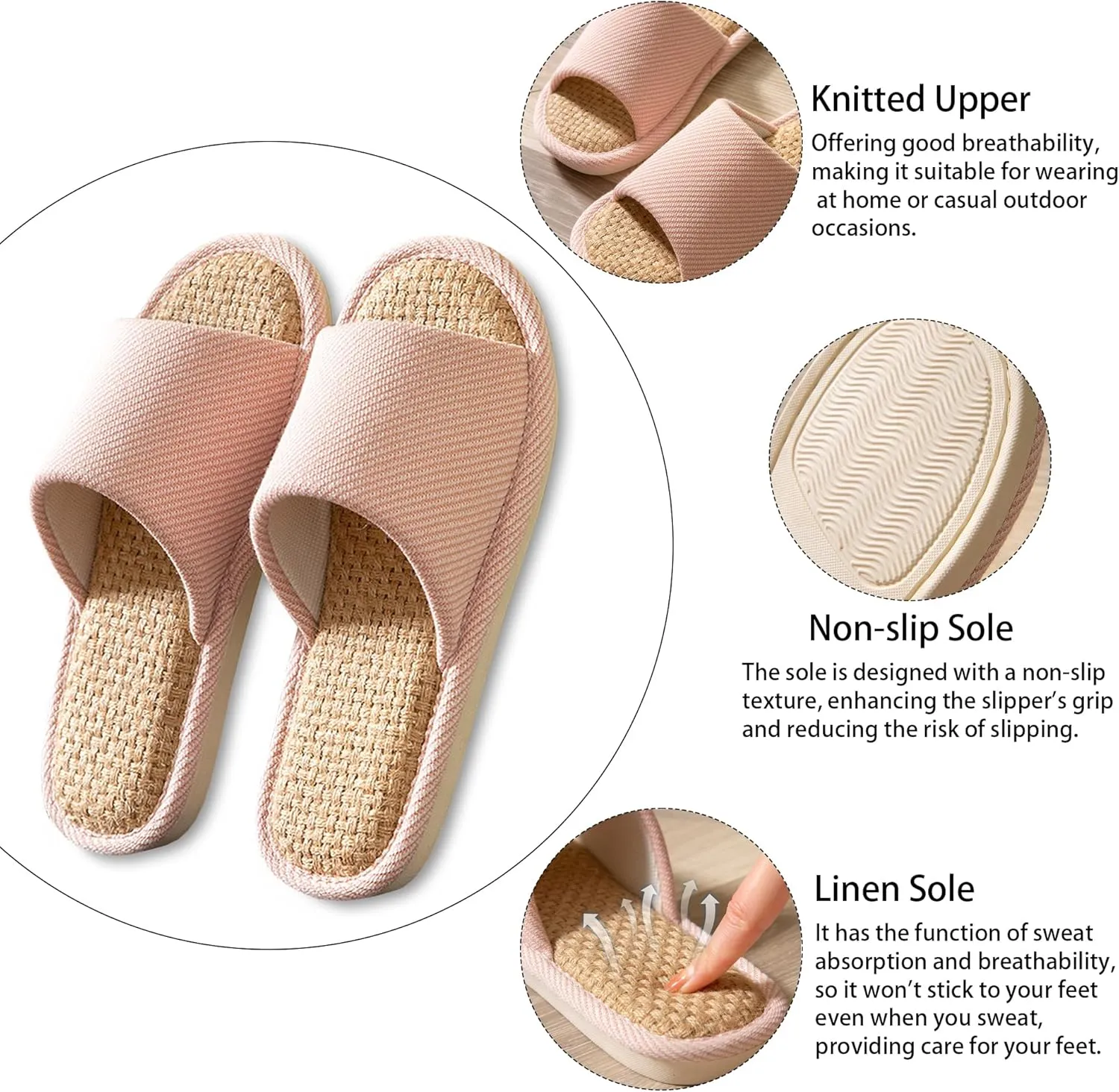 Women And Men House Fabric Slippers Indoor And Outdoor, Non-Slip Memory Foam Open-Toe Home Shoes, Soft Bottom Linen Unisex Washable Cotton Casual