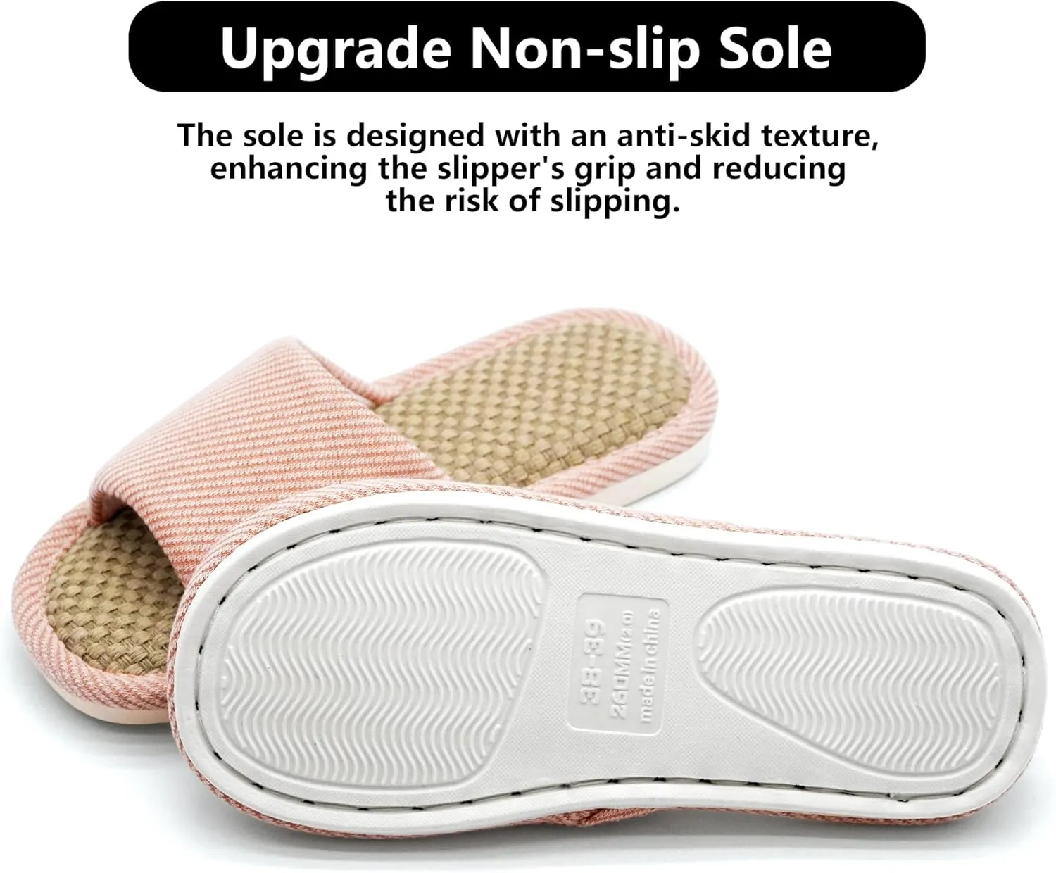 Women And Men House Fabric Slippers Indoor And Outdoor, Non-Slip Memory Foam Open-Toe Home Shoes, Soft Bottom Linen Unisex Washable Cotton Casual