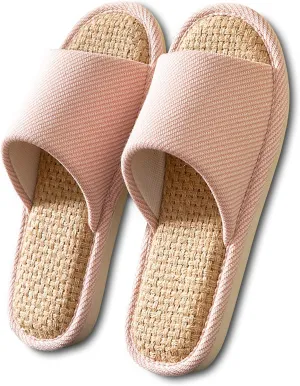 Women And Men House Fabric Slippers Indoor And Outdoor, Non-Slip Memory Foam Open-Toe Home Shoes, Soft Bottom Linen Unisex Washable Cotton Casual