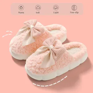 Women Bow Slipper for Home Bedroom Thick Sole Indoor Cute Fuzzy Footwear for Spring/Fall/Winter Holiday Season