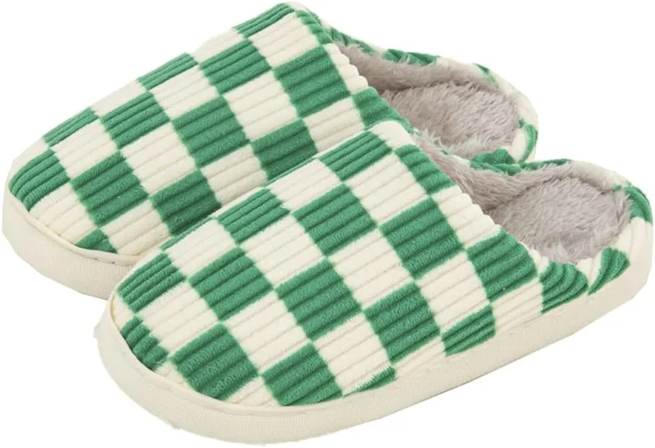 Women Men House Slippers Soft Plaid Scuff Slides Cozy Memory Foam Slipper Slip on Warm Checkered Shoes Indoor Outdoor