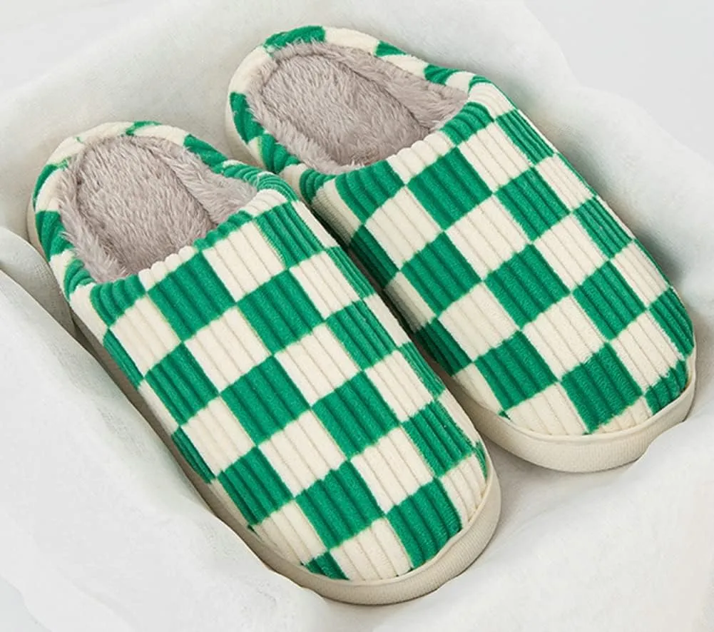 Women Men House Slippers Soft Plaid Scuff Slides Cozy Memory Foam Slipper Slip on Warm Checkered Shoes Indoor Outdoor