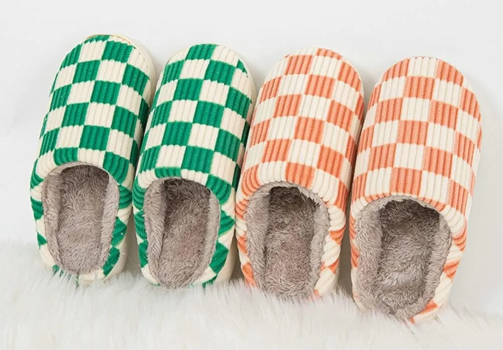 Women Men House Slippers Soft Plaid Scuff Slides Cozy Memory Foam Slipper Slip on Warm Checkered Shoes Indoor Outdoor