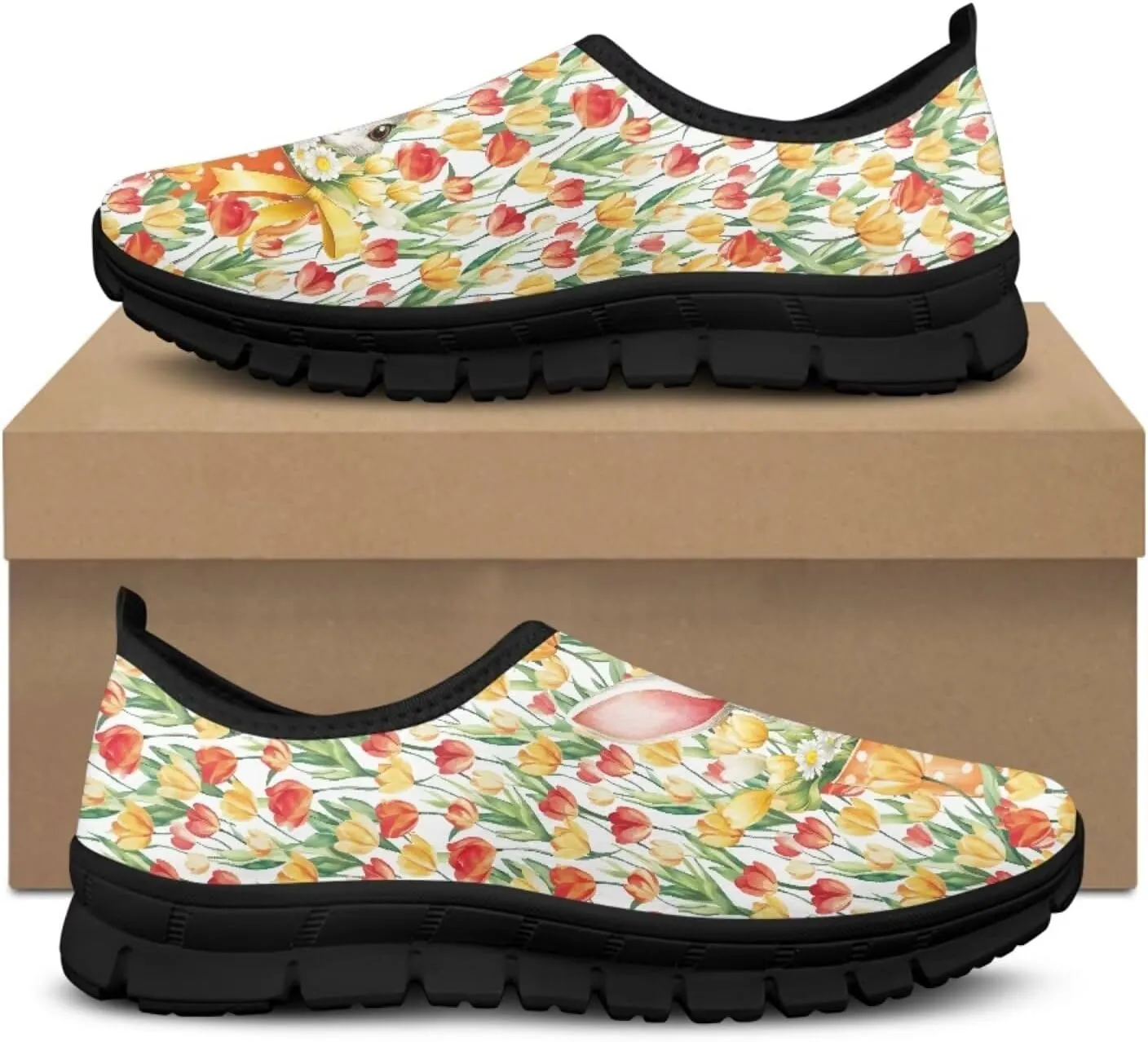 Women Slip On Sneakers Fruit Print Casual Low Top Flat Walking Shoes Non-Slip Breathable Mesh Footwear