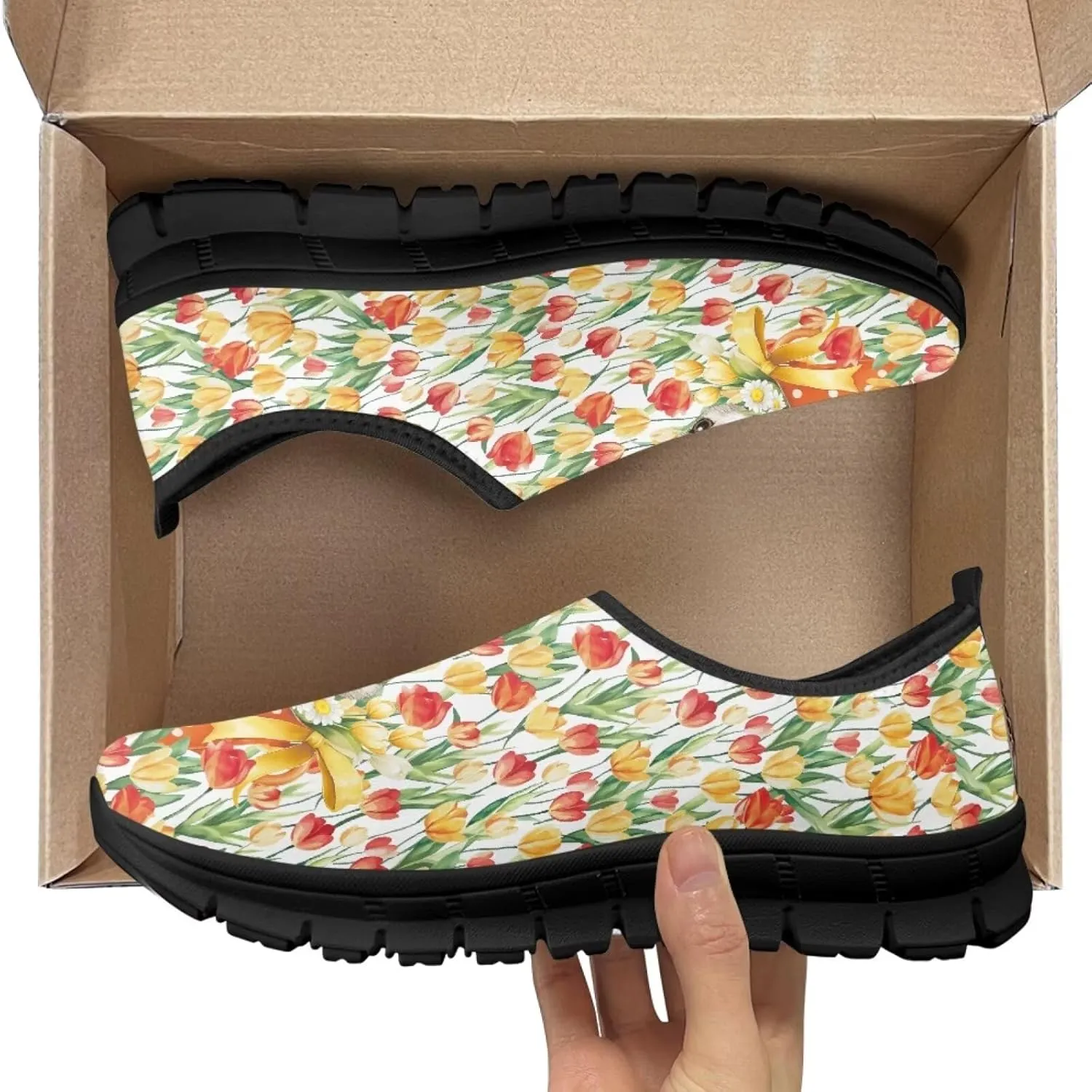 Women Slip On Sneakers Fruit Print Casual Low Top Flat Walking Shoes Non-Slip Breathable Mesh Footwear