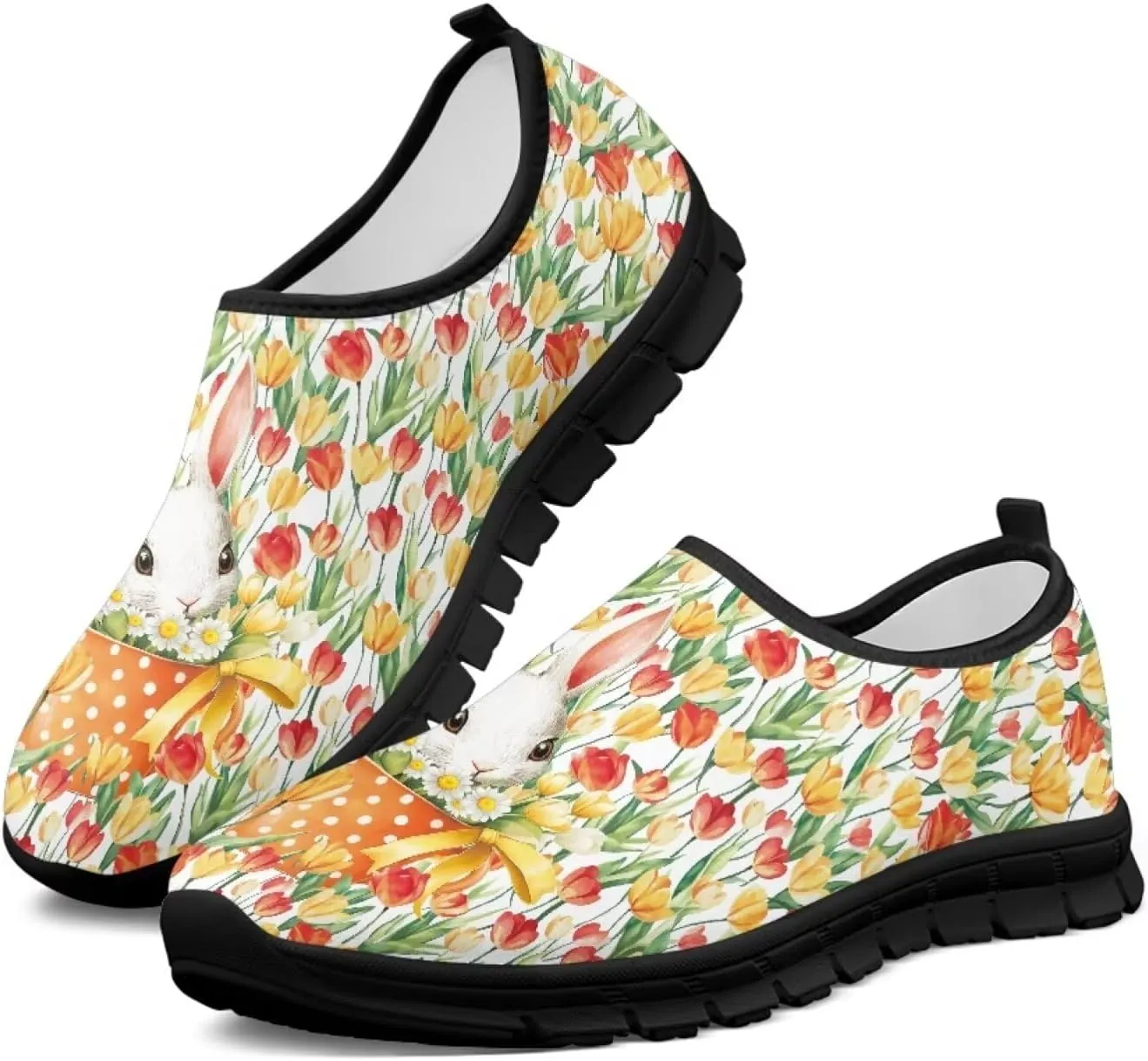 Women Slip On Sneakers Fruit Print Casual Low Top Flat Walking Shoes Non-Slip Breathable Mesh Footwear