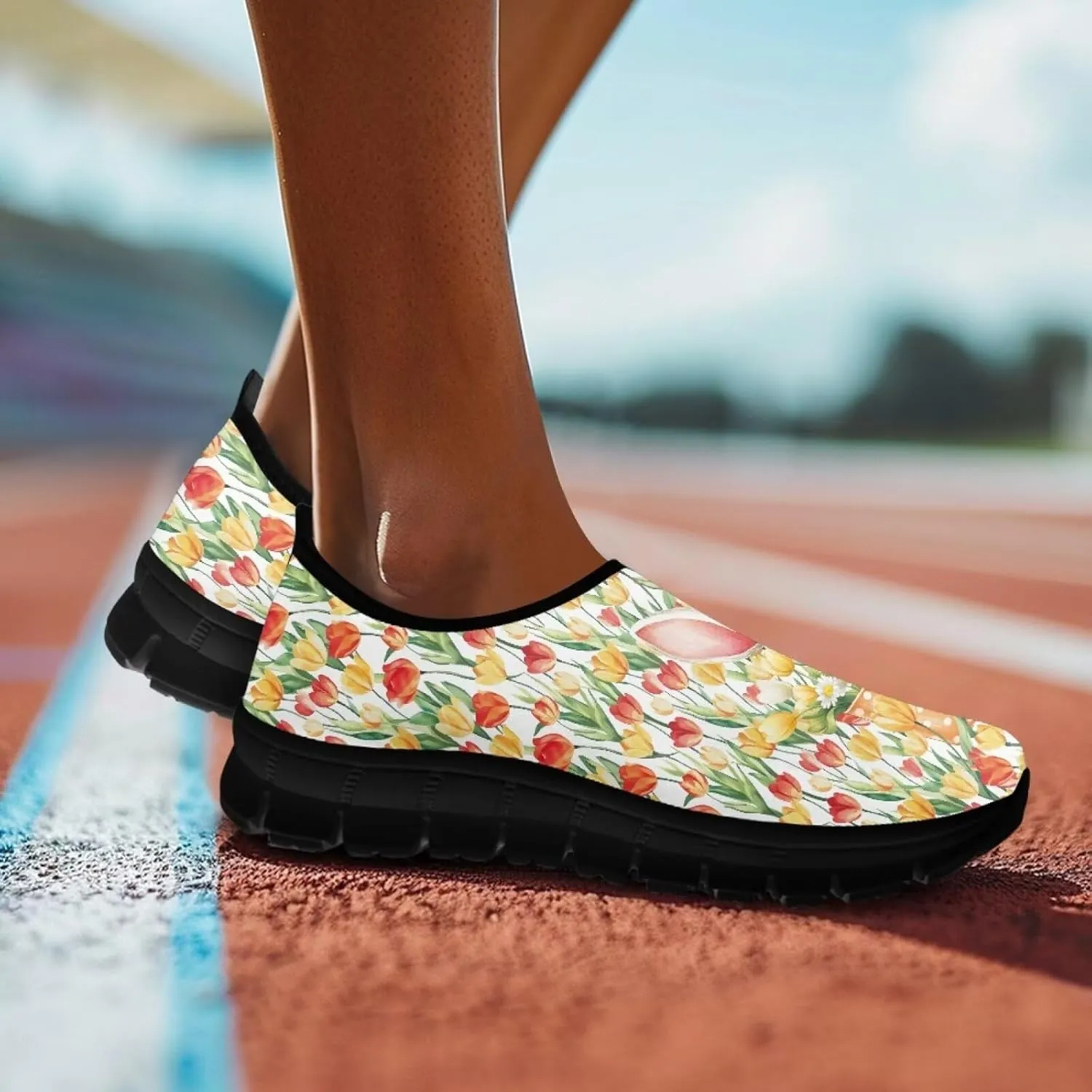 Women Slip On Sneakers Fruit Print Casual Low Top Flat Walking Shoes Non-Slip Breathable Mesh Footwear