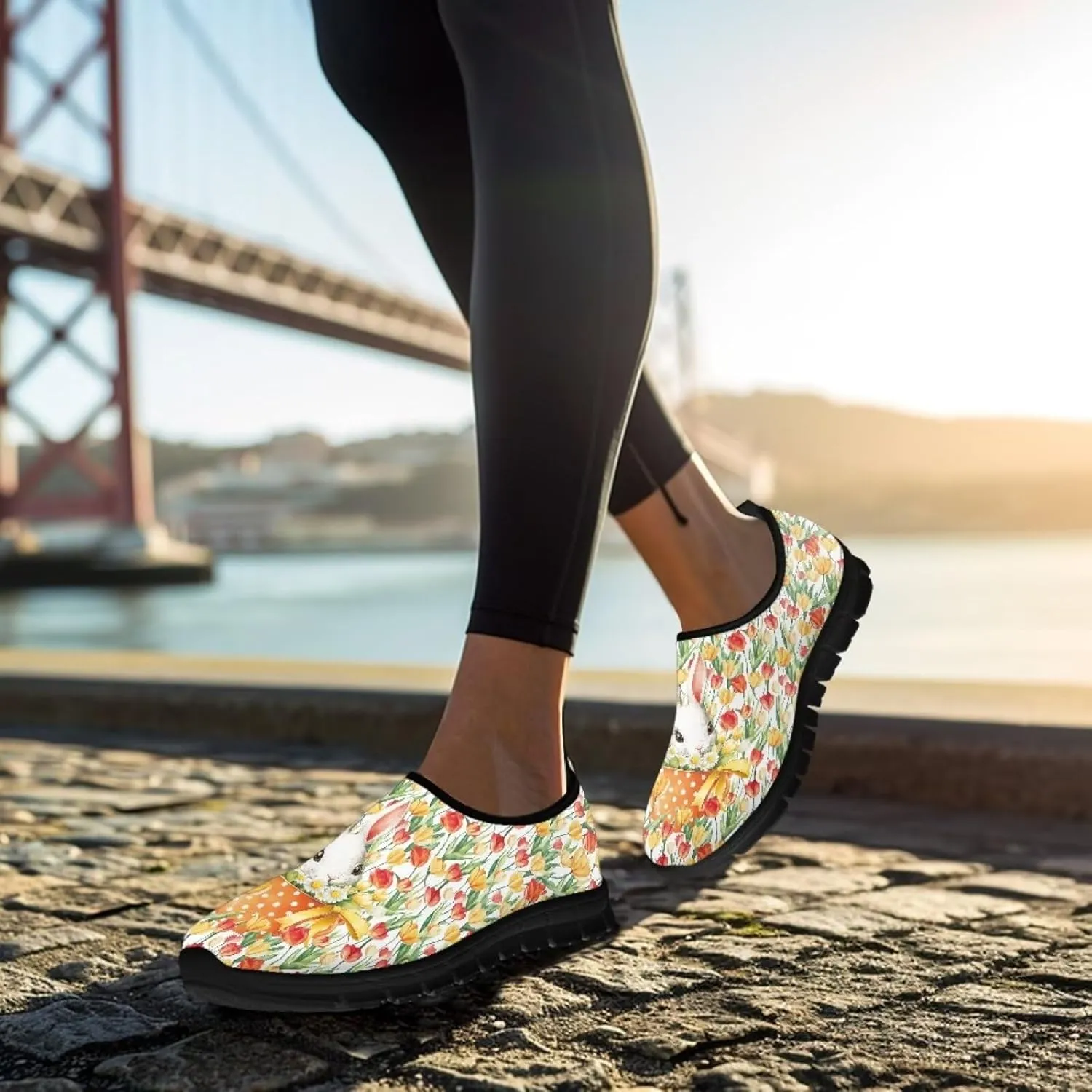 Women Slip On Sneakers Fruit Print Casual Low Top Flat Walking Shoes Non-Slip Breathable Mesh Footwear