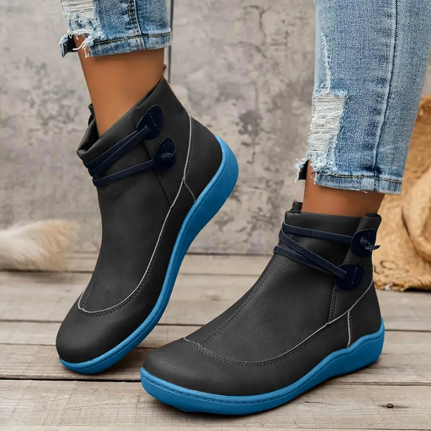 Womens Boots Fall Ankle Boots for Women Low Heel Vintage Slip On Flat 2024 Arch Support Boots Retro Ankle Booties