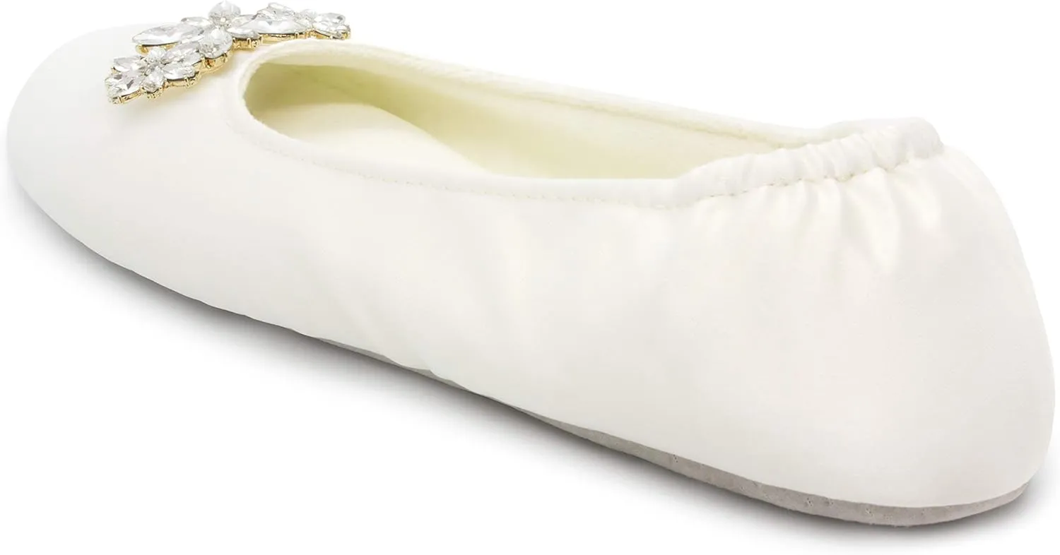 Women's Bridal Satin Slippers Comfortable Dancing Shoes for Bride