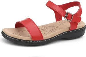 Women's Classic Flat Sandals Leather Open Toes Memory Foam One Band Ankle Strap Adjustable Slip On Shoes