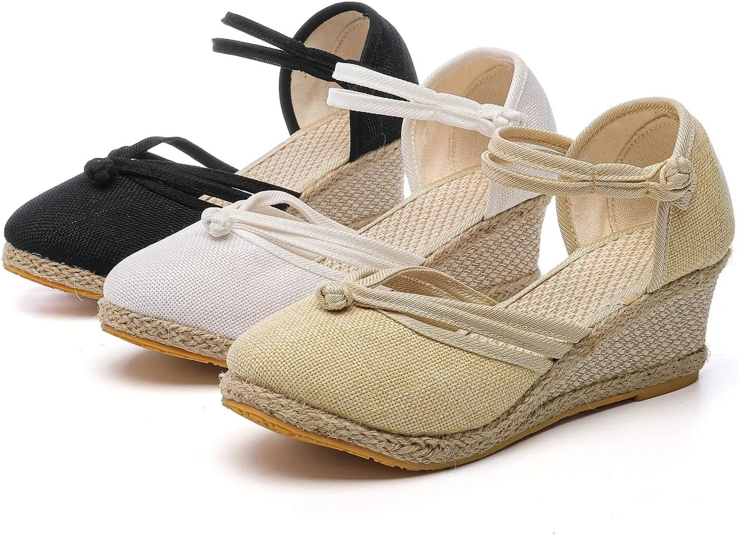 Womens Closed Toe Sandals Women's Linen Sandals Closed Toe Espadrilles Wedge Sandals with Knots Ethnic Style Dressy Sandals