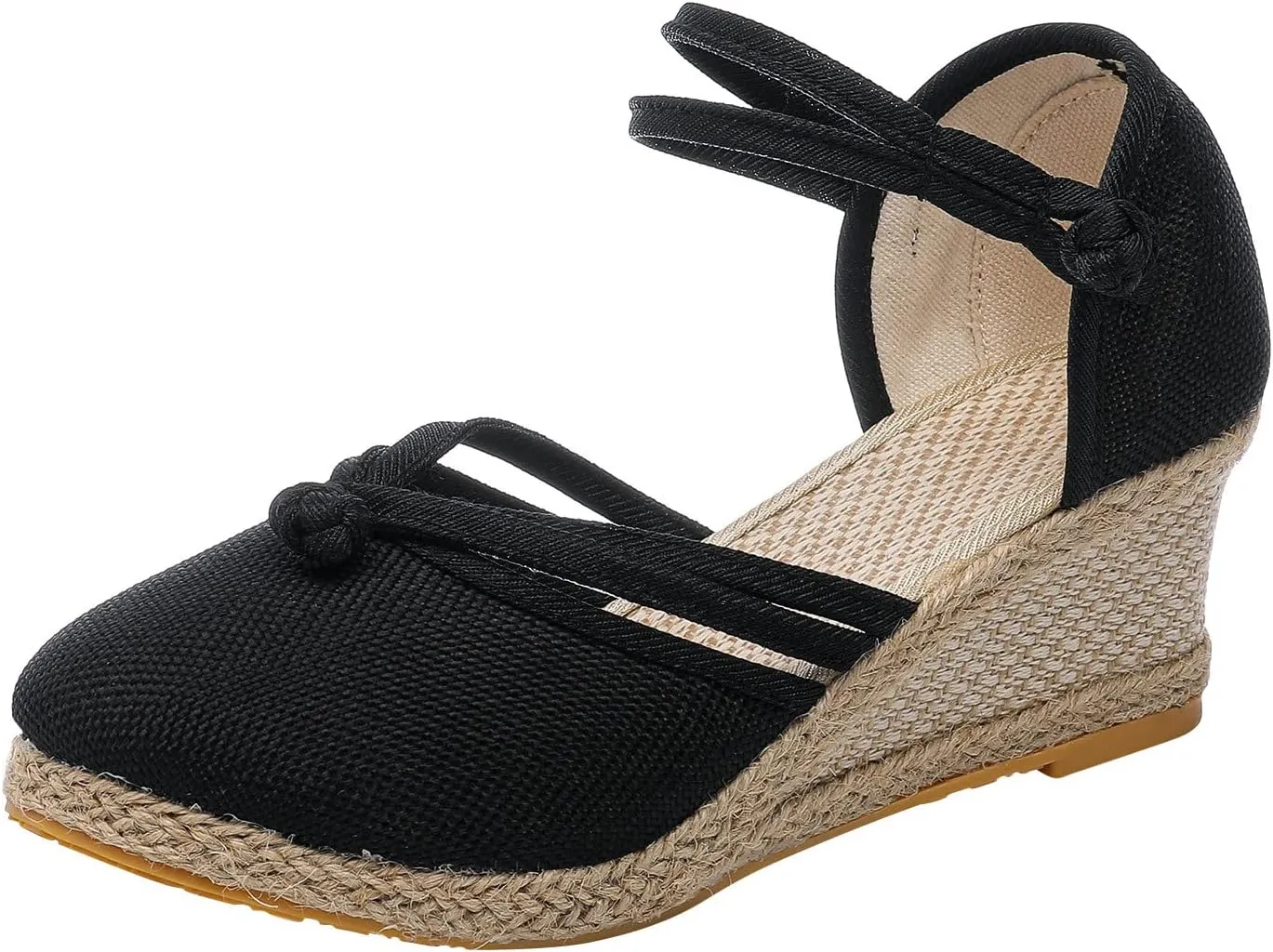 Womens Closed Toe Sandals Women's Linen Sandals Closed Toe Espadrilles Wedge Sandals with Knots Ethnic Style Dressy Sandals