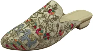 Women's Ethnic Back Open Mules – Handmade Indian Slip-On Juttis | Embroidered Boho Flats | Comfortable Backless Traditional Shoes for Wedding, Office & Everyday Wear