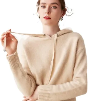 Women's Fall and Winter 100% Cashmere 7 Stiches Thickening Long Sleeve Hoodie