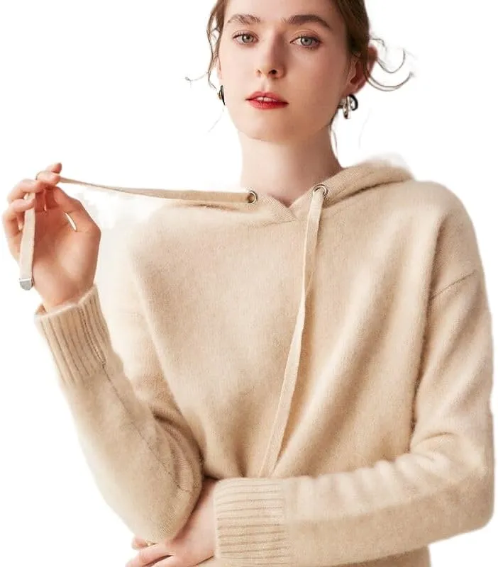 Women's Fall and Winter 100% Cashmere 7 Stiches Thickening Long Sleeve Hoodie