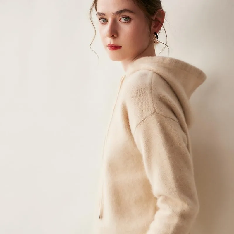 Women's Fall and Winter 100% Cashmere 7 Stiches Thickening Long Sleeve Hoodie