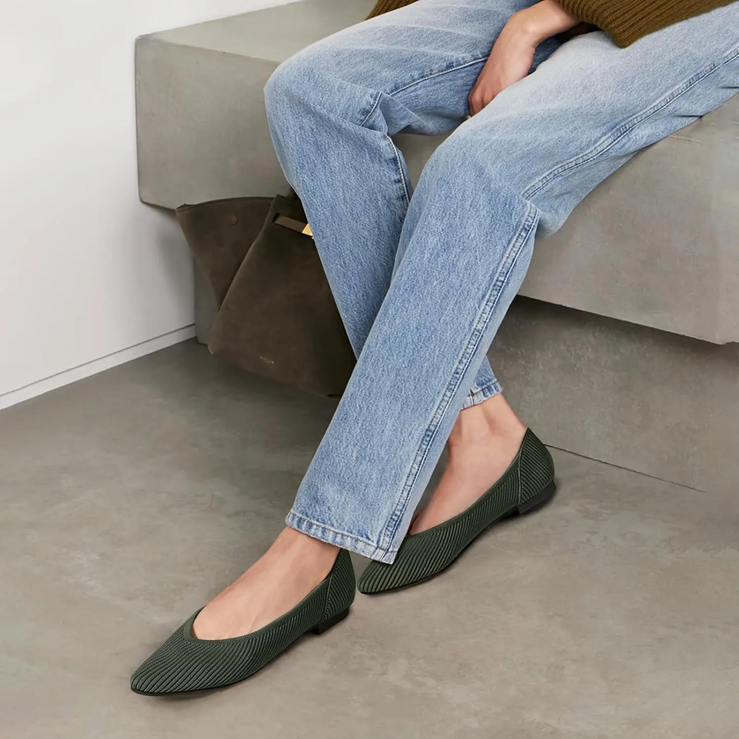Women's Flats Shoes Pointed Toe Knit Ballet Comfortable Dressy Slip On Flat