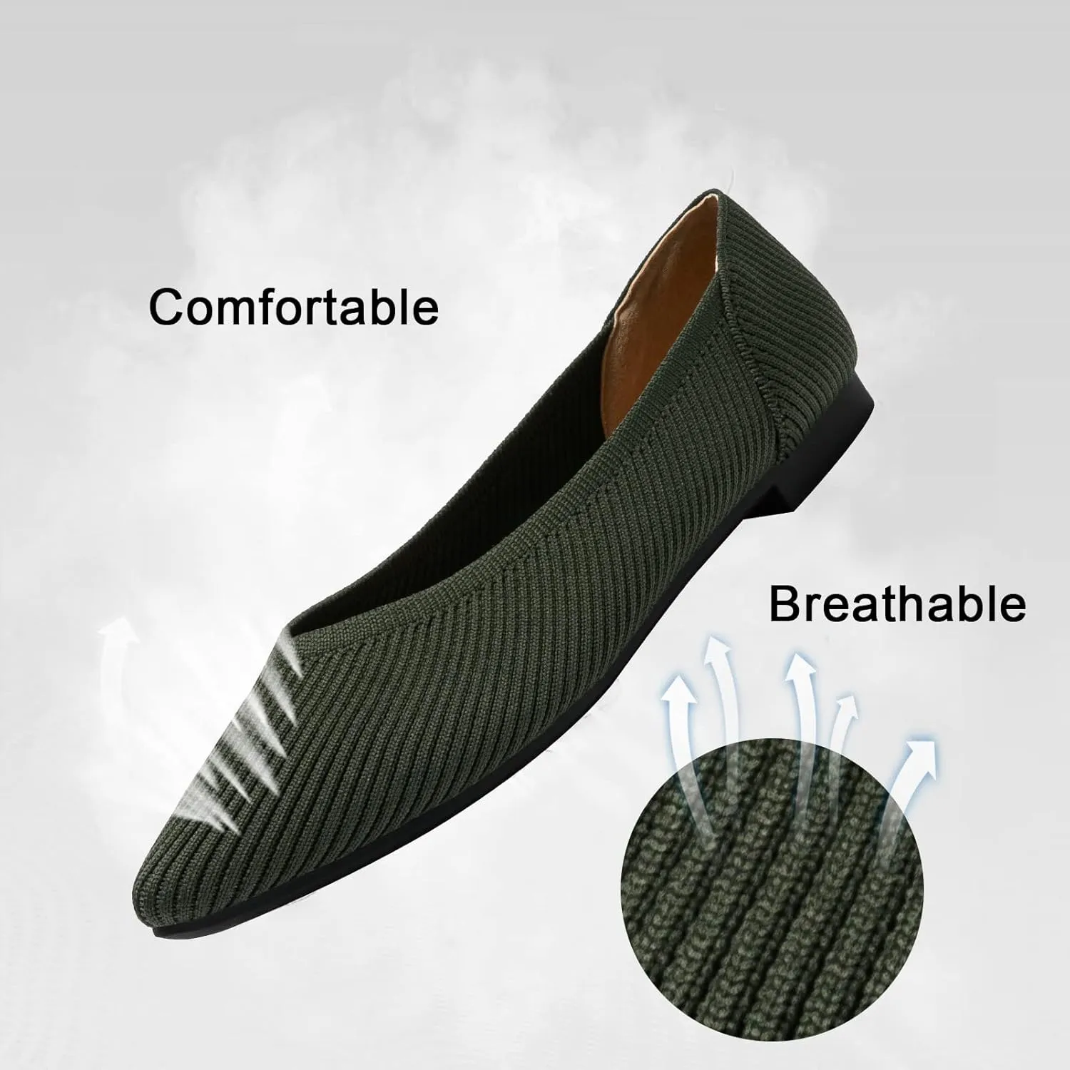 Women's Flats Shoes Pointed Toe Knit Ballet Comfortable Dressy Slip On Flat