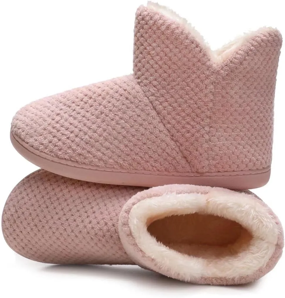 Women's furry Bootie Slippers Comfy Warm House Slippers with Plush Faux Fur Lining Outdoor Indoor