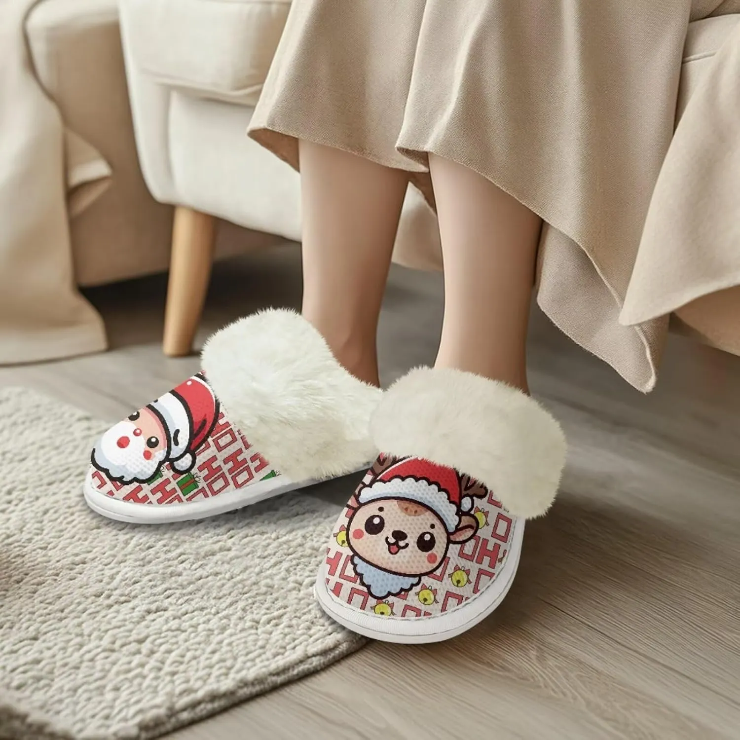 Women's Fuzzy Slippers Cozy Soft Indoor House Shoes with Anti-Skid Sole, Memory Foam Slippers Mens Slip On Shoes