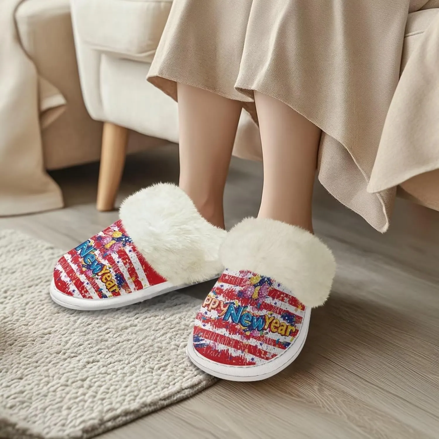 Women's Fuzzy Slippers Fluffy Winter Warm House Shoes Comfort Non Slip Soft Plush Slippers Indoor and Outdoor US 5-10