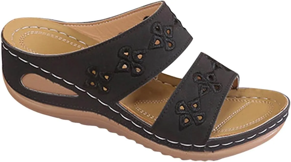 Women's Hollow Out Wedge Slippers Arch Support Anti-Slip Elegant Sandals Casual Orthopedic Summer Slide