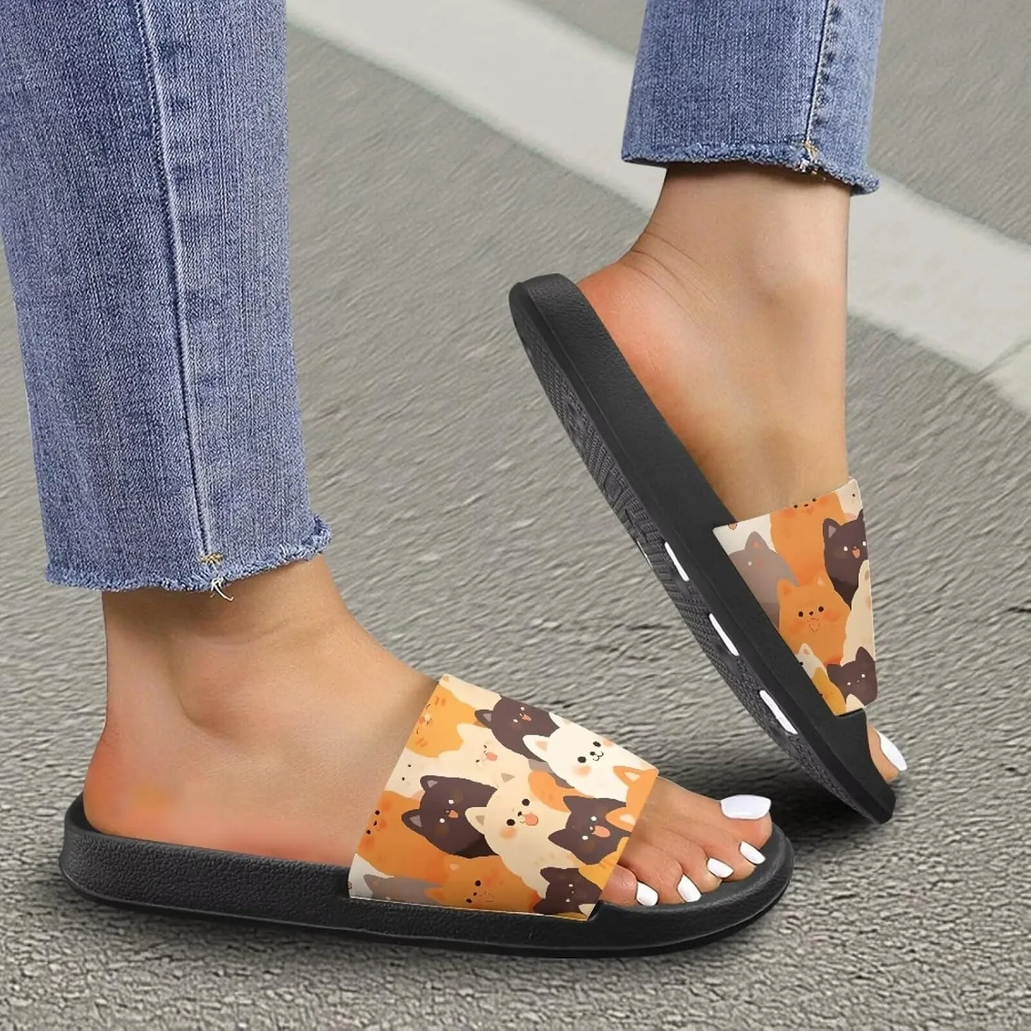 Womens Indoor Bathroom Quick-dry Shower Slides Non-Slip Outdoor Fashion Painted Summer Beach Sandal SizeUS 5-12.5
