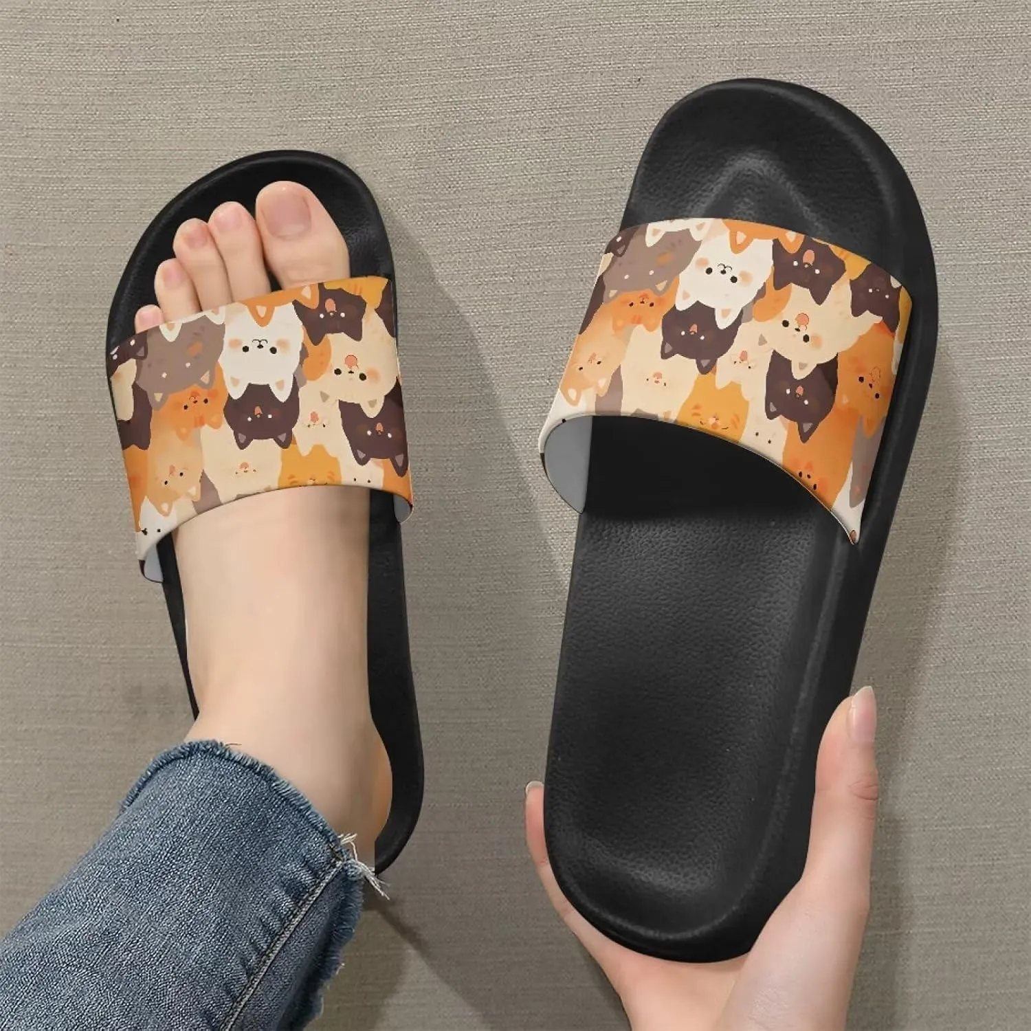 Womens Indoor Bathroom Quick-dry Shower Slides Non-Slip Outdoor Fashion Painted Summer Beach Sandal SizeUS 5-12.5