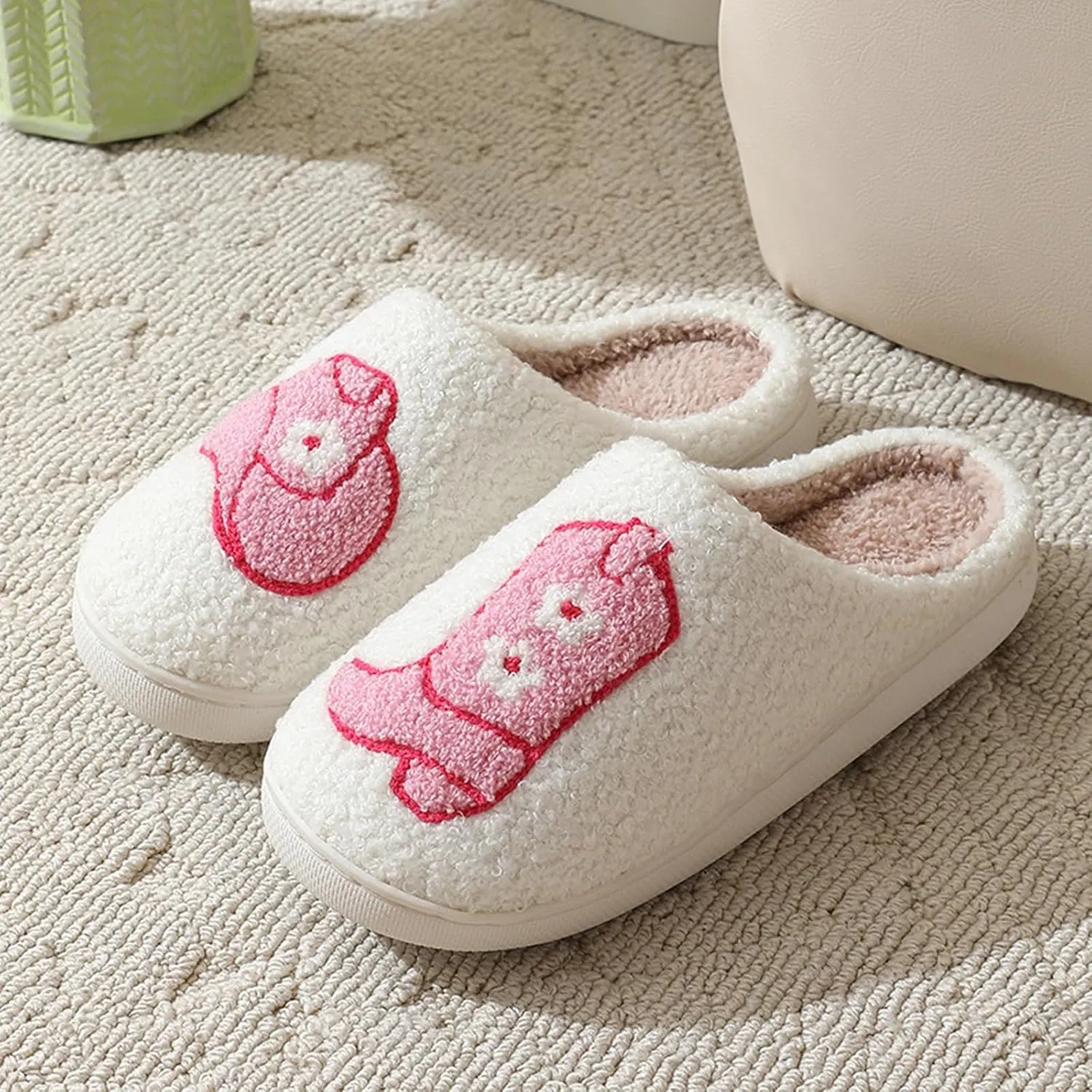 Womens Mens House Slippers Retro Comfy Warm Plush Slip on Fluffy Memory Foam Home Sippers for Winter Indoor Outdoor