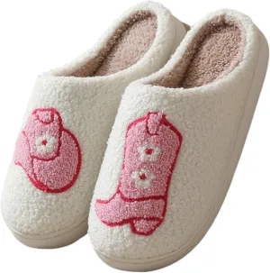 Womens Mens House Slippers Retro Comfy Warm Plush Slip on Fluffy Memory Foam Home Sippers for Winter Indoor Outdoor