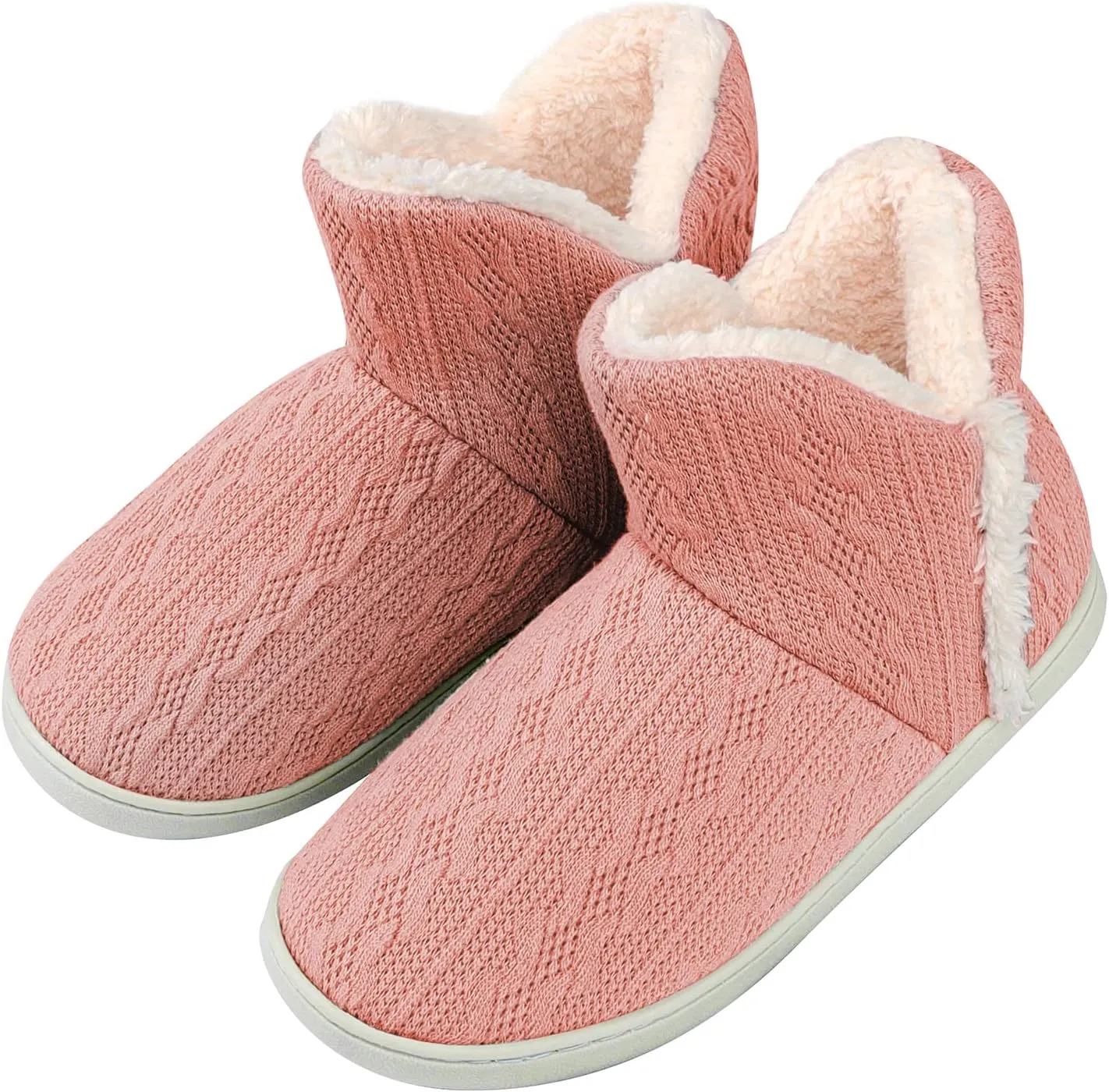 Women's Men's Warm Winter Bootie Slipper Plush Furry Cozy Lined House Shoes Knit Memory Foam Slippers Indoor Outdoor Anti-Skid Rubber Sole