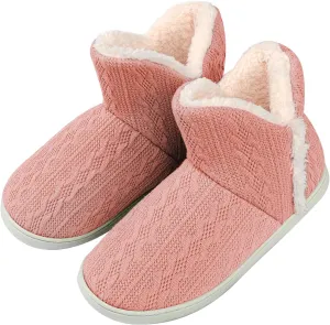 Women's Men's Warm Winter Bootie Slipper Plush Furry Cozy Lined House Shoes Knit Memory Foam Slippers Indoor Outdoor Anti-Skid Rubber Sole