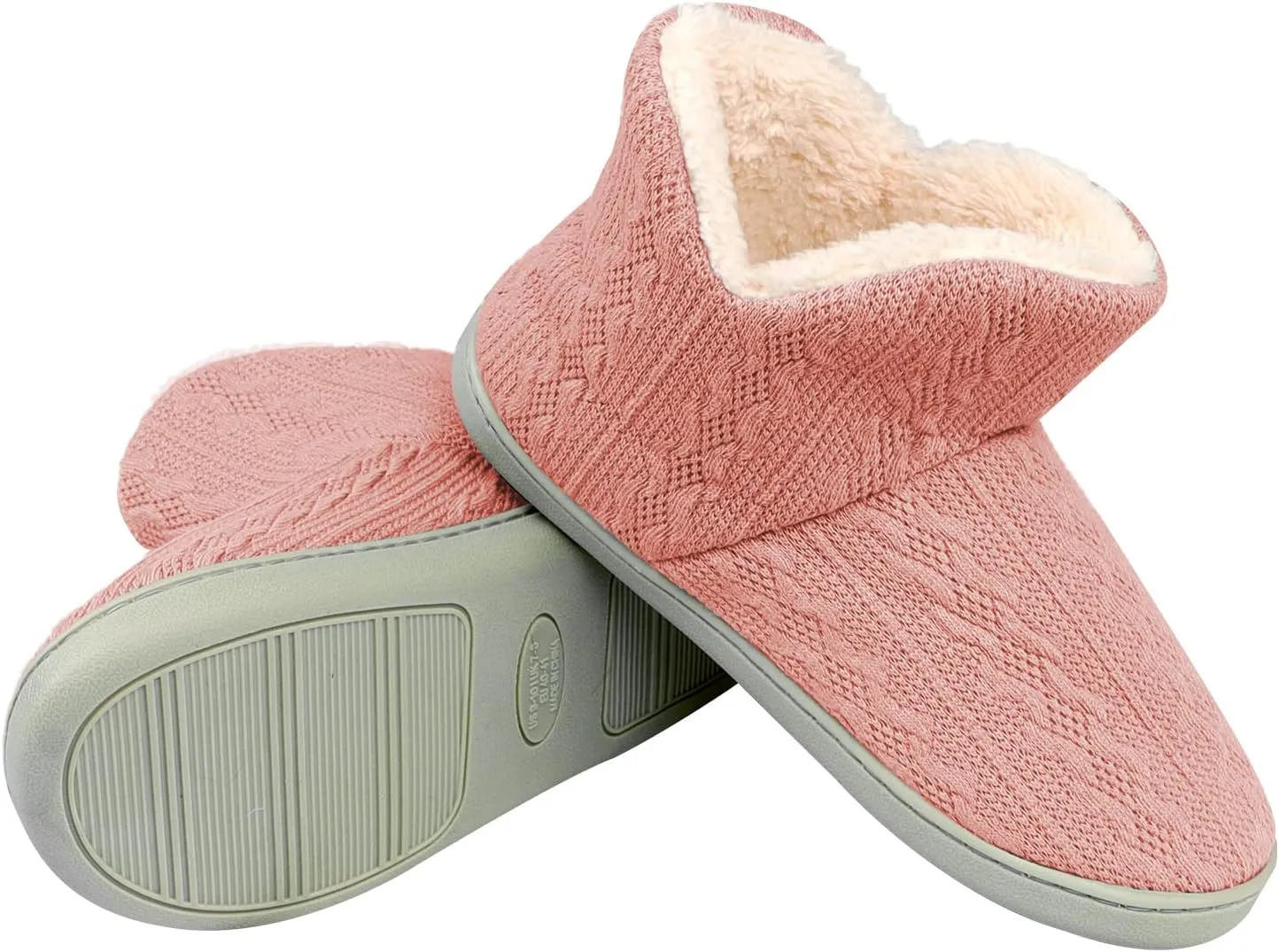 Women's Men's Warm Winter Bootie Slipper Plush Furry Cozy Lined House Shoes Knit Memory Foam Slippers Indoor Outdoor Anti-Skid Rubber Sole
