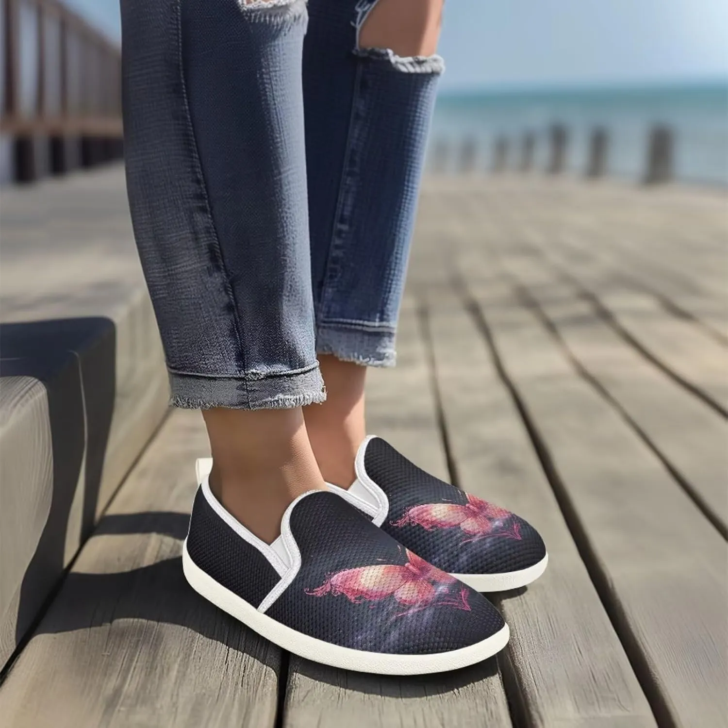 Women's Mesh Flats Shoes Slip On Casual Loafers Comfort Lightweight Travel Walking Shoes Non Slip Driving Shoes US 6-11