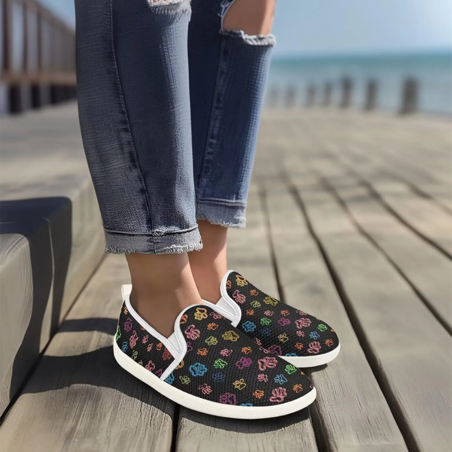 Women's Mesh Flats Shoes Slip On Casual Loafers Comfort Lightweight Travel Walking Shoes Non Slip Driving Shoes US 6-11