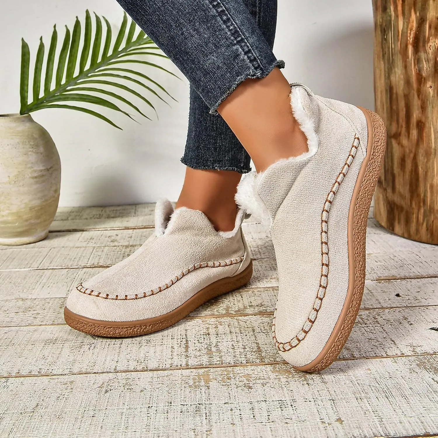 Women's Moccasin Bootie Slippers With Cozy Memory Foam Winter Warm Fuzzy Indoor Outdoor House Slippers