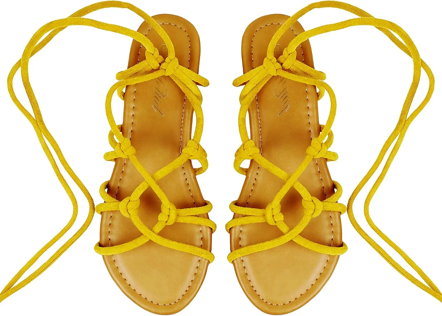 Women's Open Toe Lace Up Gladiator Flat Sandals，Slip on Roman Sandals