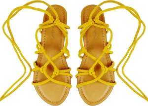 Women's Open Toe Lace Up Gladiator Flat Sandals，Slip on Roman Sandals
