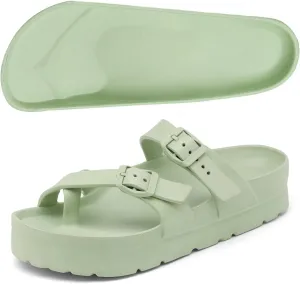 Women's Platform Flip Flops with Arch Support, Eva Lightweight Chunky Slide Sandals for Women, Fashion Comfort Summer Beach Sandal with Adjustable Buckle, Sandalias De Plataforma Para Mujer