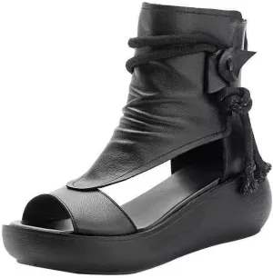 Women's Platform Outdoor Sandal Boots Wedge Bottom Fashion High Top Sandals Open Toe Boot Sandals for Women (Black,10)