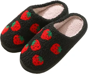Women's Plush Warm Rose Flowers Slippers Cute Slip-on Cozy Fuzzy House Cotton Slippers