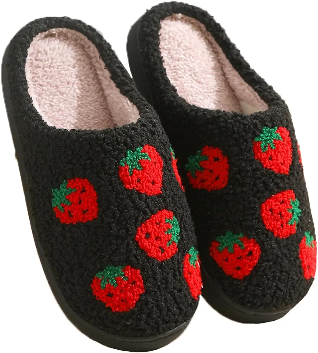 Women's Plush Warm Rose Flowers Slippers Cute Slip-on Cozy Fuzzy House Cotton Slippers