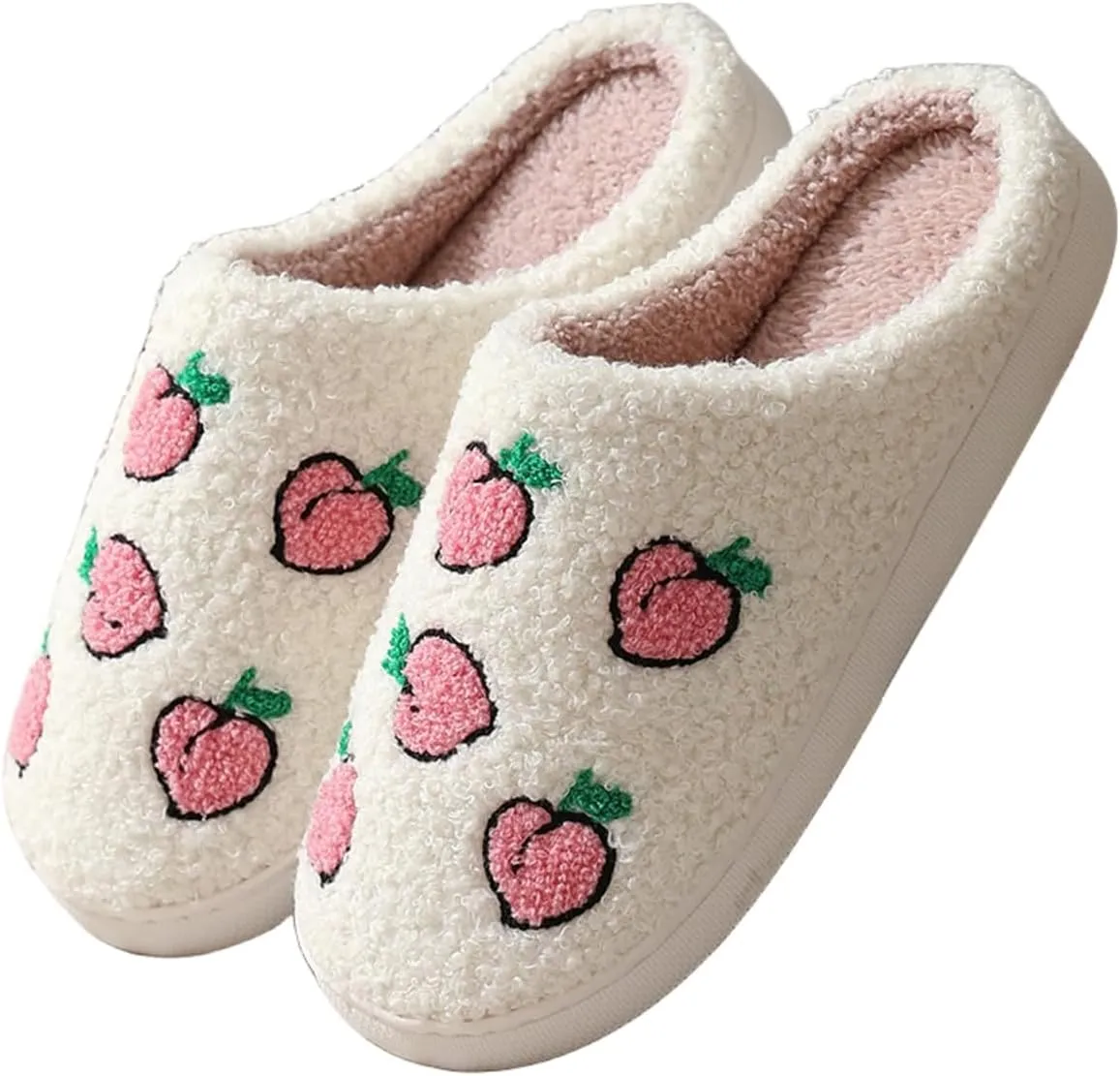 Women's Plush Warm Rose Flowers Slippers Cute Slip-on Cozy Fuzzy House Cotton Slippers