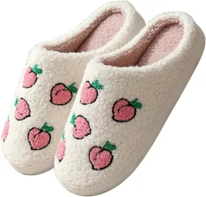 Women's Plush Warm Rose Flowers Slippers Cute Slip-on Cozy Fuzzy House Cotton Slippers