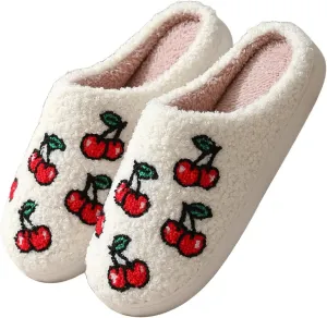 Women's Plush Warm Rose Flowers Slippers Cute Slip-on Cozy Fuzzy House Cotton Slippers